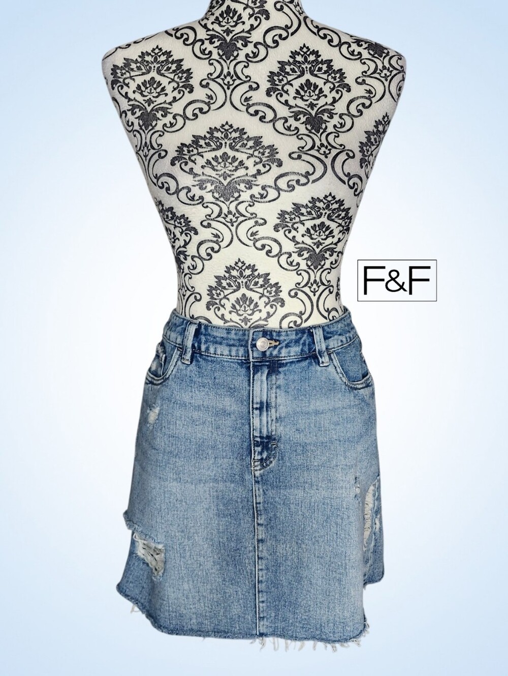 F&F Light Blue Distressed Denim Mini Skirt - 6